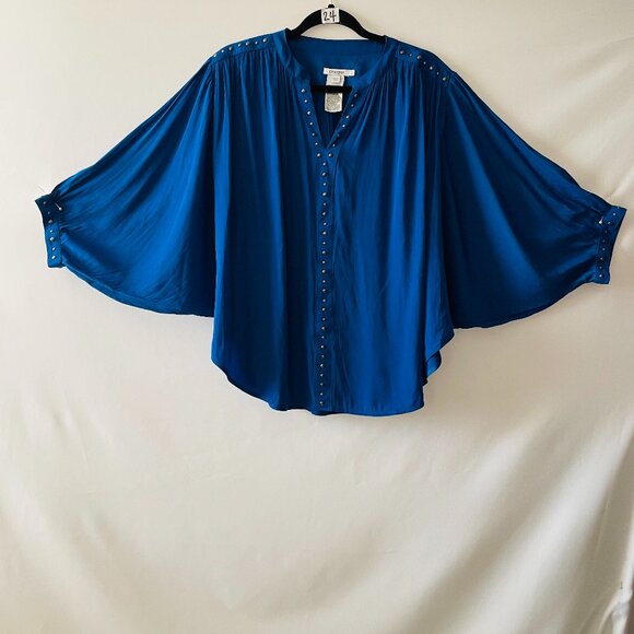 Chico's Womens Blue Dolman Sleeve V-Neck Embellished Blouse Top Size 2 US 12 - Picture 1 of 6